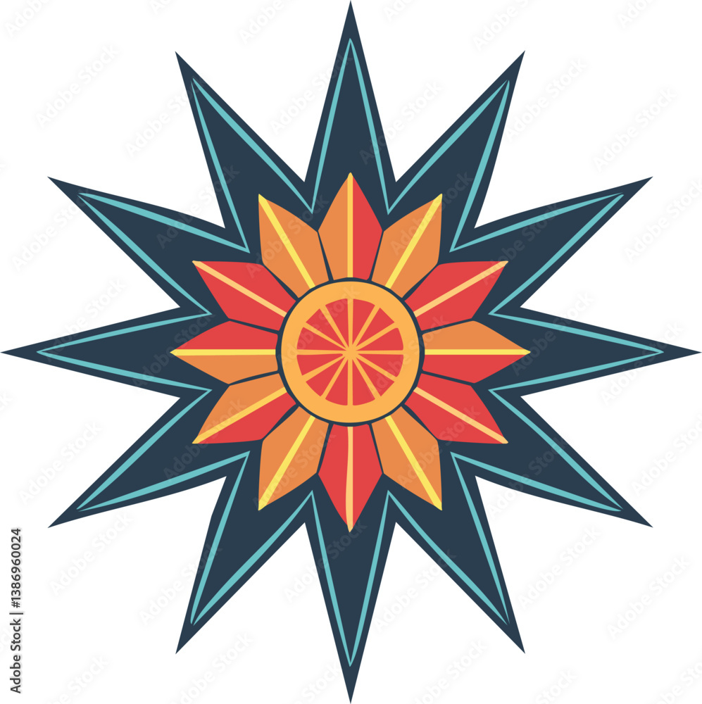 Fototapeta premium Geometric Star Shape with Vibrant Color Gradient and Mandala-Inspired Design in Abstract Style