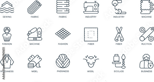 Set Of Outline Icons Related To Textile Industry And Fashion Design Elements Vector