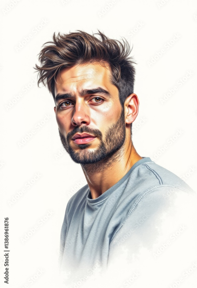 A man with a beard and a gray shirt A man with a beard and a gray shirt