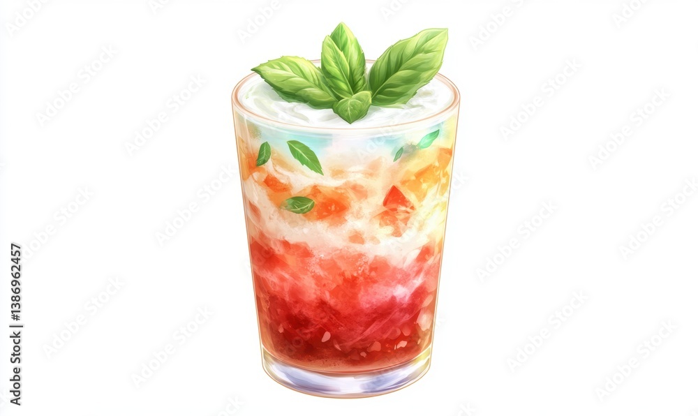 Layered fruit iced drink with mint, summer refreshment Layered fruit iced drink with mint, summer refreshment