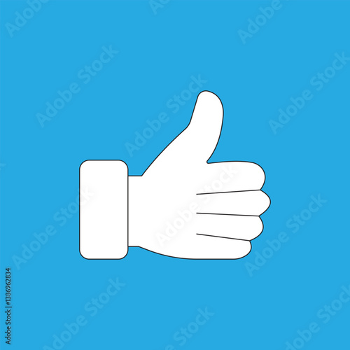 Thumb up hand sign vector illustration on blue background. Approval icon
