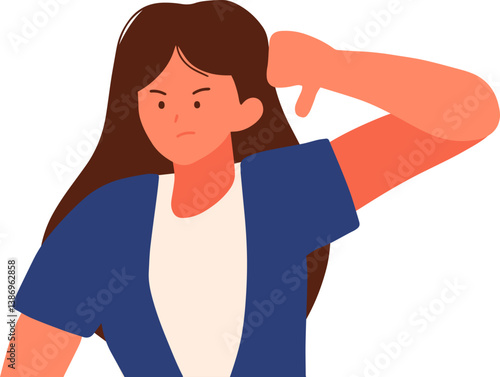 Unhappy young woman showing thumbs down sign gesture