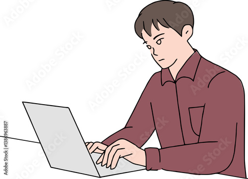 Stressed seriously Man sitting at a table and using laptops