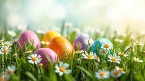 Empty text, easter and grass, easter eggs on grass, Copy space text,