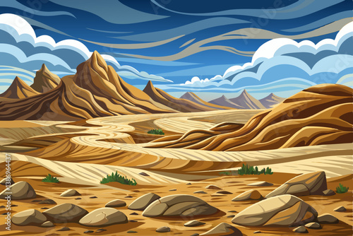 Safari and travel to Africa, extreme adventures or science expedition in a stone desert, desert landscape