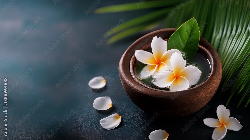 A small bowl filled with water and white flowers sits on a dark surface. The bowl is made of wood and has a rustic, earthy feel to it. The flowers are delicate and appear to be floating in the water A small bowl filled with water and white flowers sits on a dark surface. The bowl is made of wood and has a rustic, earthy feel to it. The flowers are delicate and appear to be floating in the water