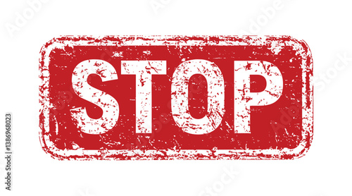Grunge Red "STOP" Rubber Stamp Vector with Bold Text and Distressed Effect