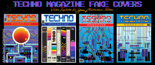 Techno Magazine Fake Covers, Vector Templates Electronics Magazine from the 1980s - 1990s, Circuits, Wires and VHS Cassettes