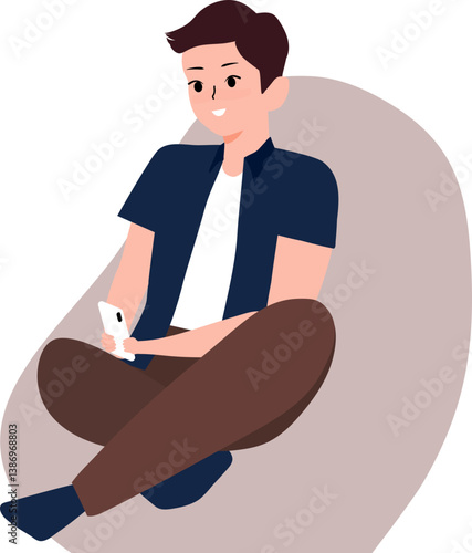 Man sitting relaxed and ordering goods through his cellphone