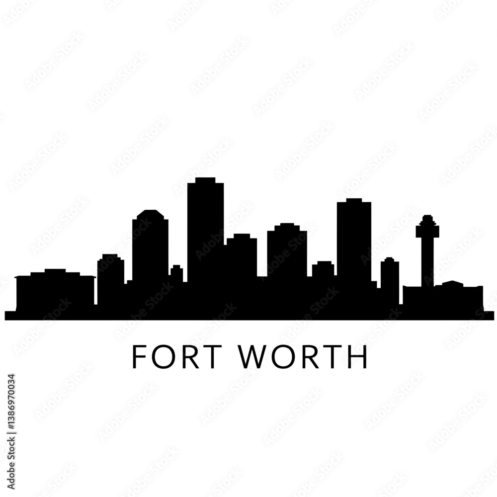 Fort Worth Skyline Silhouette - Vector Illustration Fort Worth Skyline Silhouette - Vector Illustration