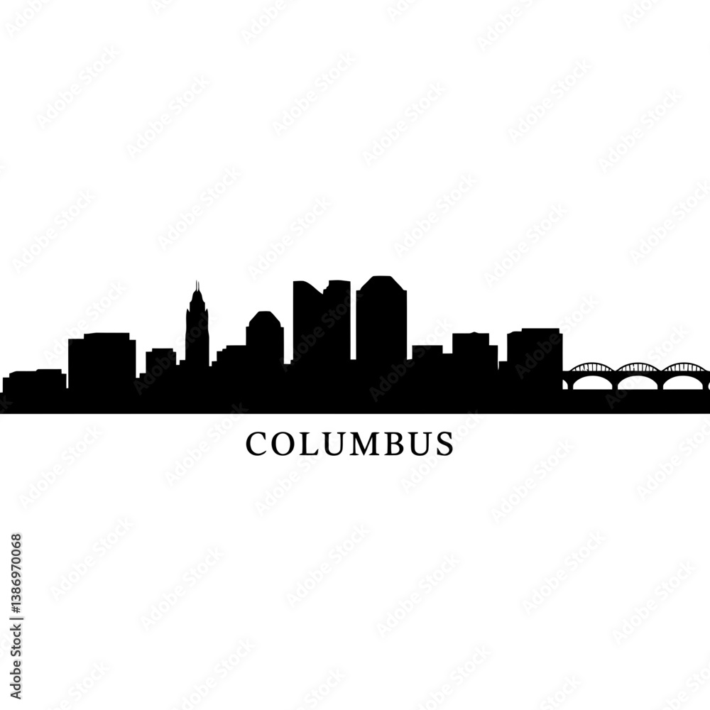 Naklejka premium Columbus Cityscape with Text - Black and White Vector