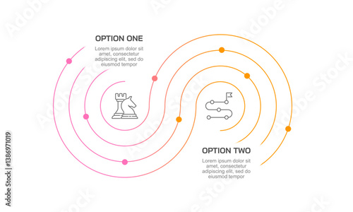 Infographic line curve and point design. 2 Options to success. Versus, Comparison, Plan, Business presentation and Strategy. Vector illustration.
