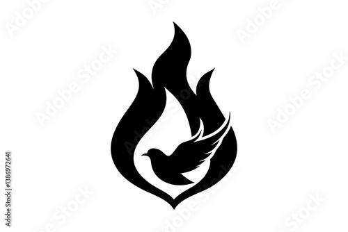 descending flame with dove Pentecost symbol silhouette.