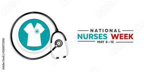 May is National Nurses Week. Nurse shirt, stethoscope and more. Great for posters, banners, social media and more. White background.