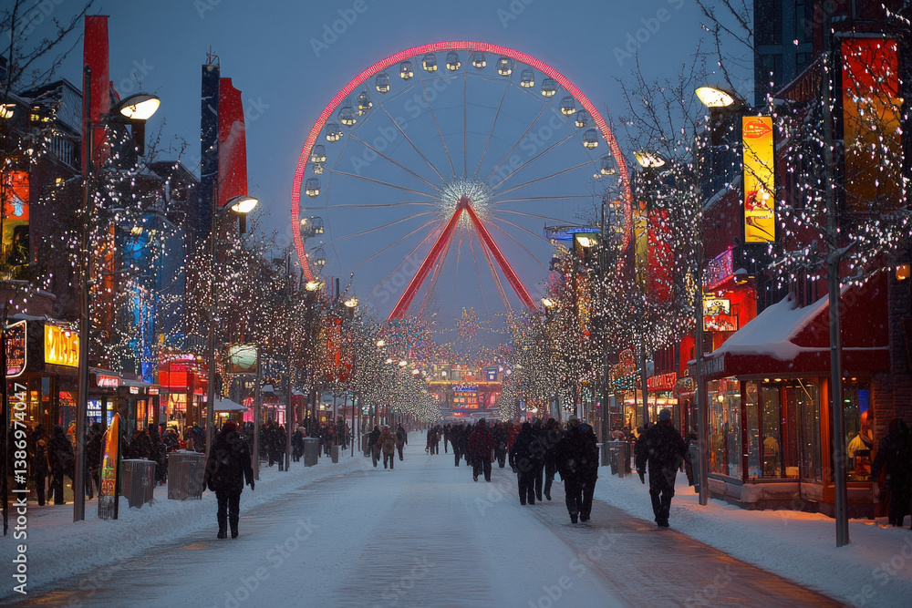 Fototapeta premium A vibrant scene at the Quebec Winter Carnival, snowy and festive, cultural theme