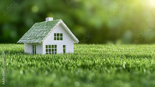 Wallpaper Mural Miniature House Model on Green Grass with Soft Glowing Background Torontodigital.ca
