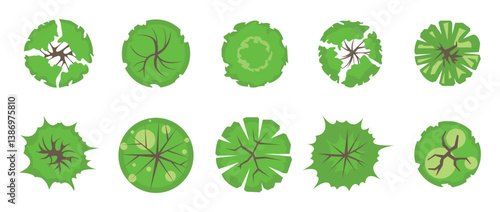 Landscape architect design element set graphic color top sketch top view illustration.	