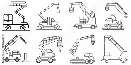 Boom Lift Machine Outline Coloring Book Page Line Art Drawing Set