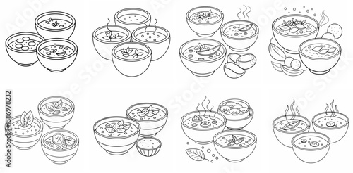 Bowls of Soup – Outline Coloring Book Line Art Set