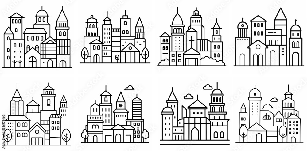 Buildings – Outline Coloring Book Line Art Set Buildings – Outline Coloring Book Line Art Set