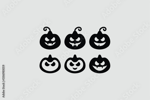 Set of Halloween scary pumpkins. Flat style spooky creepy pumpkins.