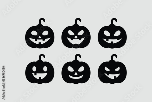 Set of Halloween scary pumpkins. Flat style spooky creepy pumpkins.