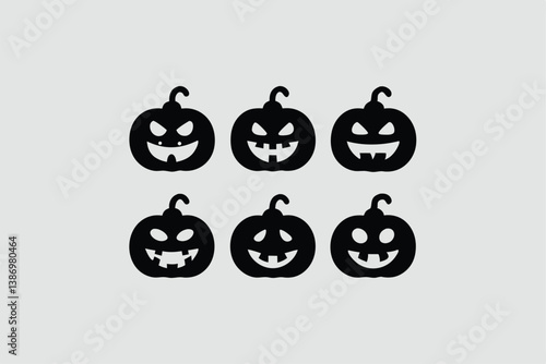 Set of Halloween scary pumpkins. Flat style spooky creepy pumpkins.