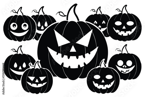 Set of Halloween scary pumpkins. Flat style spooky creepy pumpkins.