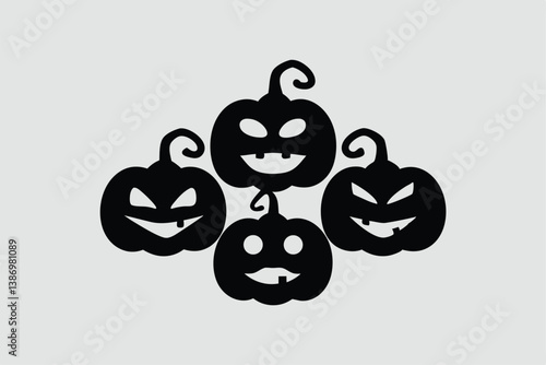 Set of Halloween scary pumpkins. Flat style spooky creepy pumpkins.