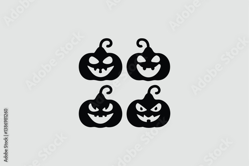 Set of Halloween scary pumpkins. Flat style spooky creepy pumpkins.