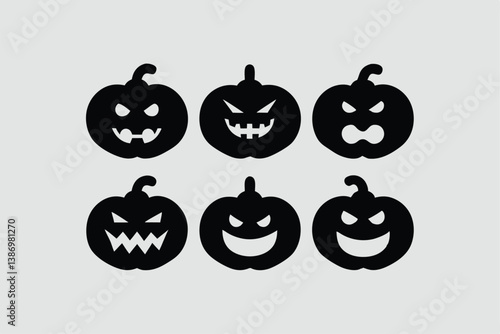 Set of Halloween scary pumpkins. Flat style spooky creepy pumpkins.