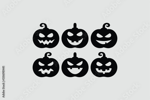 Set of Halloween scary pumpkins. Flat style spooky creepy pumpkins.