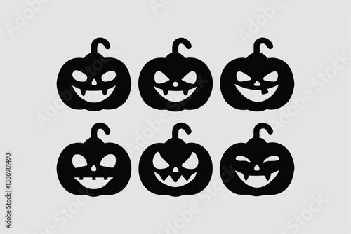 Set of Halloween scary pumpkins. Flat style spooky creepy pumpkins.