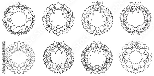 Decorated Wreath – Outline Coloring Book Line Art Set