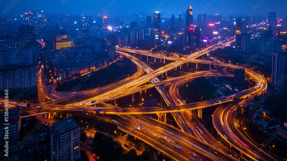 Obraz premium Vibrant interchange with light streaks