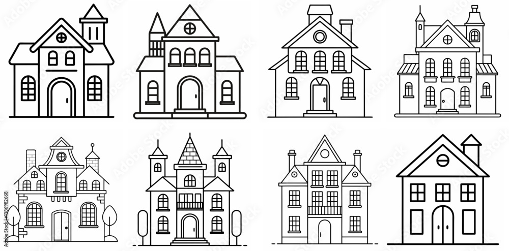Franc-Themed House – Outline Coloring Book Line Art Set Franc-Themed House – Outline Coloring Book Line Art Set