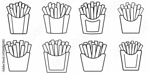 French Fries – Outline Coloring Book Line Art Set