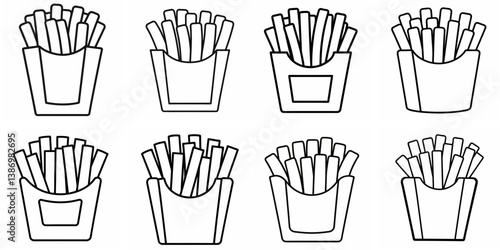 French Fries – Outline Coloring Book Line Art Set