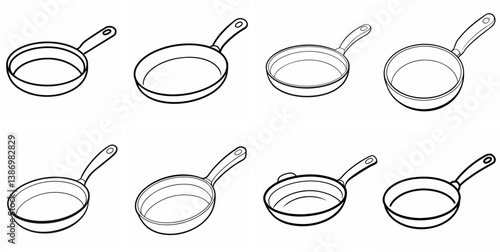 Frying Pan – Outline Coloring Book Line Art Set