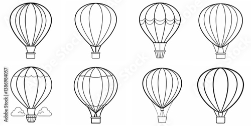 Hot Air Balloon – Outline Coloring Book Line Art Set