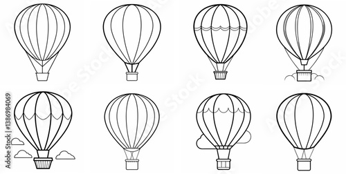 Hot Air Balloon – Outline Coloring Book Line Art Set