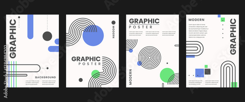 Modern graphic poster background vector set. Minimalist cover template with vibrant perspective geometric shapes. Ideal design for social media, cover, banner, flyer