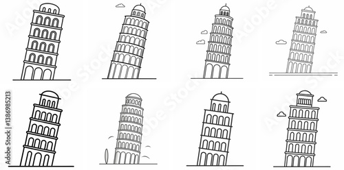 Leaning Tower – Outline Coloring Book Line Art Set