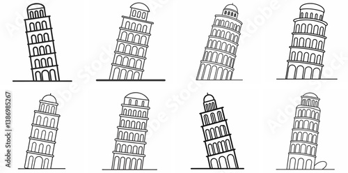 Leaning Tower – Outline Coloring Book Line Art Set