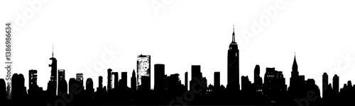 Silhouette of New York City city skyline with iconic buildings