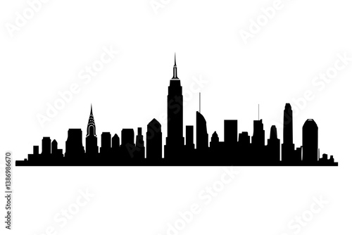 Silhouette of New Yorl city skyline with skyscrapers and buildings.
