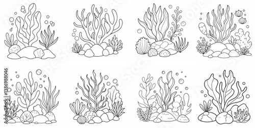 Underwater Wonders – Seaweeds, Stones, and Corals Outline Coloring Book Set