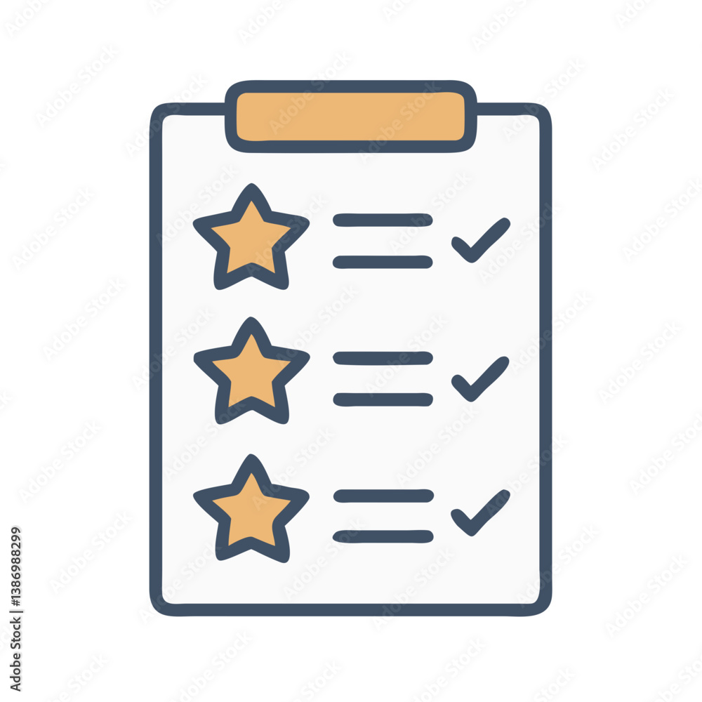 Checklist with Stars Representing Rating System or Evaluation Icon Design Checklist with Stars Representing Rating System or Evaluation Icon Design