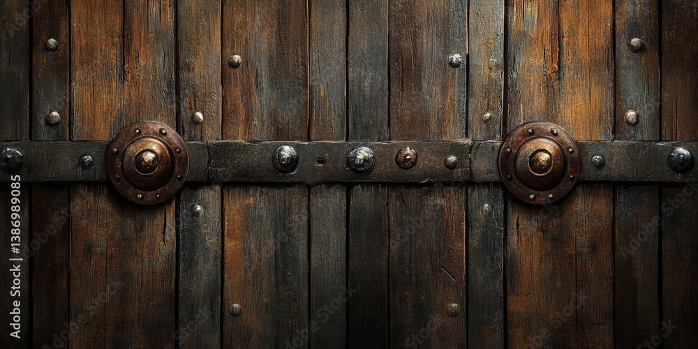 Aged Wooden Gate with Iron Accents Aged Wooden Gate with Iron Accents