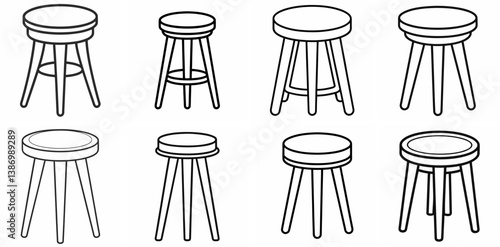 Tabouret Stool – Outline Coloring Book Line Art Set